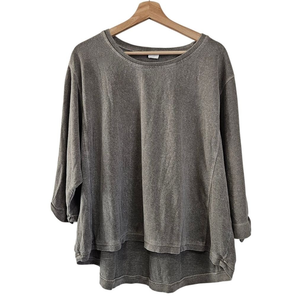 POETRY Muted Brown Roll Tab Sleeve Oversized Top Lagenlook Neutral